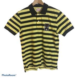 Brooks Brothers Mens Medium Polo Shirt Striped Blue Yellow Patch Boat Nautical